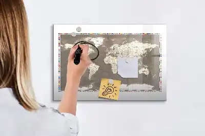 Magnetinė rašymo lenta rudo pasaulio žemėlapio dizaino