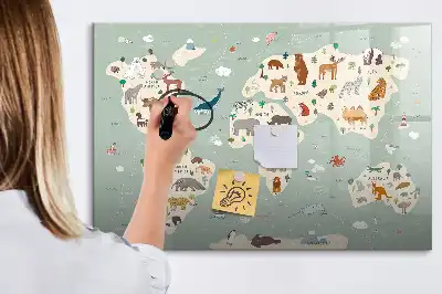 Magnetinė rašymo lenta pasaulio žemėlapis su gyvūnais