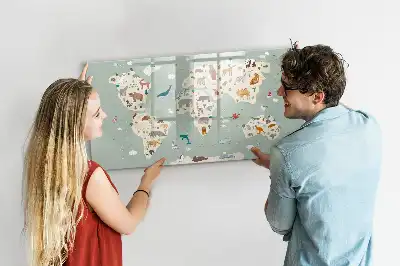 Magnetinė rašymo lenta pasaulio žemėlapis su gyvūnais