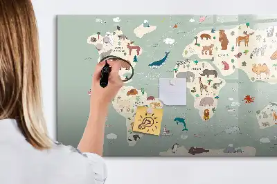 Magnetinė rašymo lenta pasaulio žemėlapis su gyvūnais