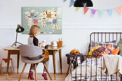 Magnetinė rašymo lenta pasaulio žemėlapis su gyvūnais