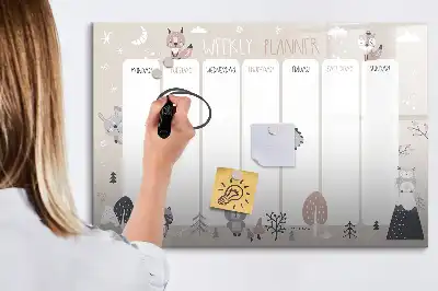 Magnetinė piešimo lenta su gyvūnų motyvais ir savaitės planuokliu