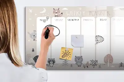 Magnetinė piešimo lenta su gyvūnų motyvais ir savaitės planuokliu
