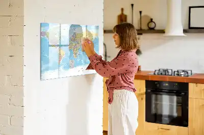 Magnetinė piešimo lenta su politiniu pasaulio žemėlapiu