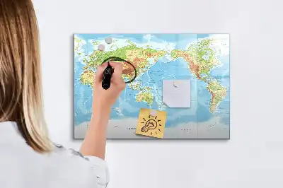 Magnetinė rašymo lenta su fiziniu pasaulio žemėlapiu