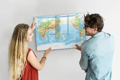 Magnetinė rašymo lenta su fiziniu pasaulio žemėlapiu