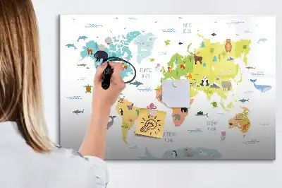 Magnetinė piešimo lenta pasaulio žemėlapis su gyvūnais