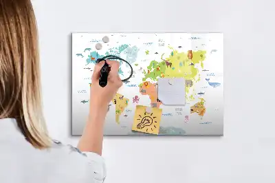 Magnetinė piešimo lenta pasaulio žemėlapis su gyvūnais