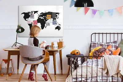 Magnetinė rašymo lenta juodas pasaulio žemėlapis