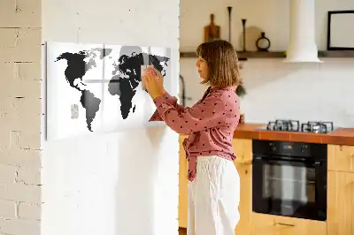 Magnetinė rašymo lenta juodas pasaulio žemėlapis