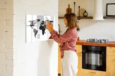 Magnetinė rašymo lenta juodas pasaulio žemėlapis