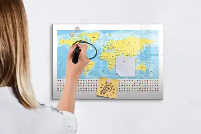 Magnetinė rašymo lenta pasaulio žemėlapis