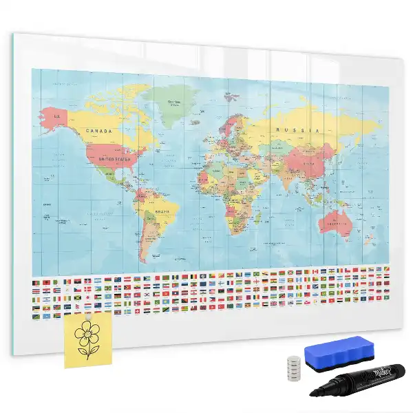Geografinis pasaulio žemėlapis magnetinė rašymo lenta
