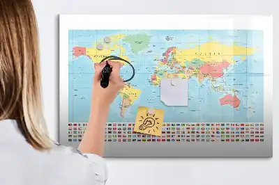 Geografinis pasaulio žemėlapis magnetinė rašymo lenta