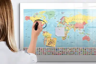 Geografinis pasaulio žemėlapis magnetinė rašymo lenta