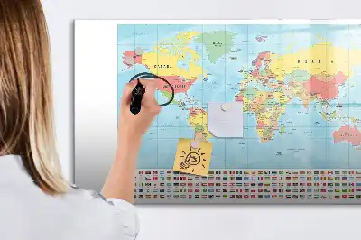 Geografinis pasaulio žemėlapis magnetinė rašymo lenta