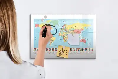 Geografinis pasaulio žemėlapis magnetinė rašymo lenta