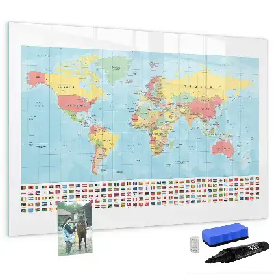 Geografinis pasaulio žemėlapis magnetinė rašymo lenta