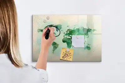 Magnetinė rašymo lenta akvarelinio pasaulio žemėlapio dizaino