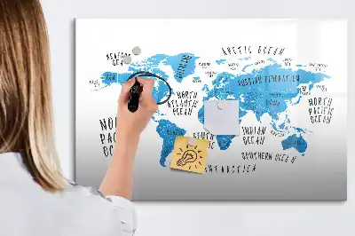 Magnetinė piešimo lenta mėlynas žemės žemėlapis