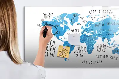 Magnetinė piešimo lenta mėlynas žemės žemėlapis