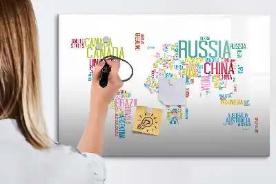 Magnetinė piešimo lenta su žemėlapiu ir šalių pavadinimais