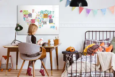 Magnetinė piešimo lenta su žemėlapiu ir šalių pavadinimais