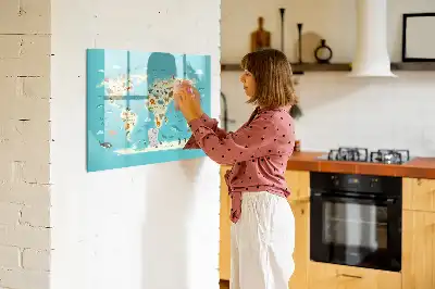 Magnetinė rašymo lenta pasaulio žemėlapis su gyvūnais