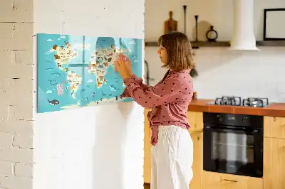 Magnetinė rašymo lenta pasaulio žemėlapis su gyvūnais
