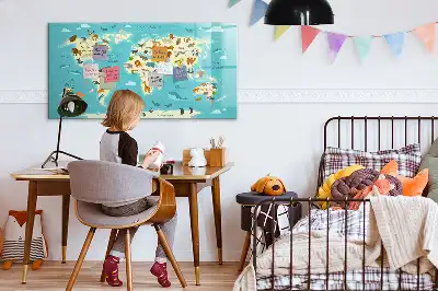 Magnetinė rašymo lenta pasaulio žemėlapis su gyvūnais