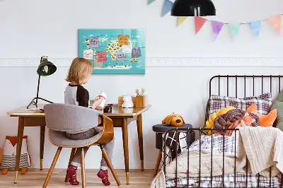 Magnetinė rašymo lenta pasaulio žemėlapis su gyvūnais