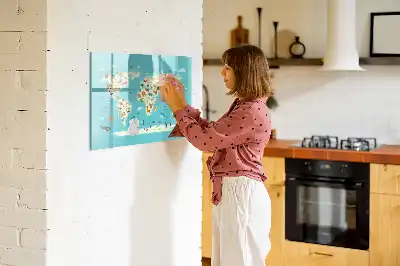 Magnetinė rašymo lenta pasaulio žemėlapis su gyvūnais