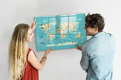 Magnetinė rašymo lenta pasaulio žemėlapis su gyvūnais