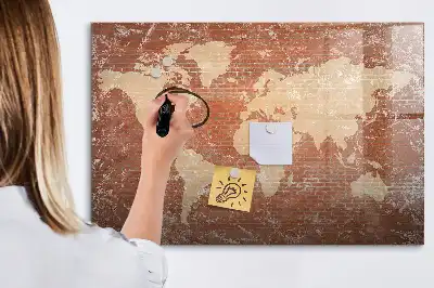 Magnetinė piešimo lenta-žemėlapis pasaulio žemėlapis ant plytų pagrindo