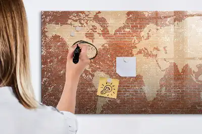 Magnetinė piešimo lenta-žemėlapis pasaulio žemėlapis ant plytų pagrindo