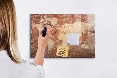 Magnetinė piešimo lenta-žemėlapis pasaulio žemėlapis ant plytų pagrindo