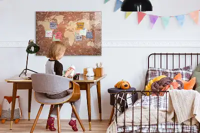 Magnetinė piešimo lenta-žemėlapis pasaulio žemėlapis ant plytų pagrindo