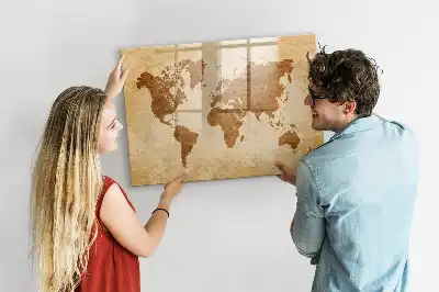 Magnetinė rašymo lenta senovinio stiliaus pasaulio žemėlapis