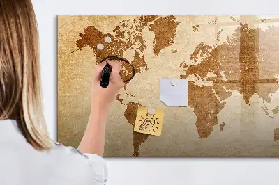 Magnetinė rašymo lenta senovinio stiliaus pasaulio žemėlapis
