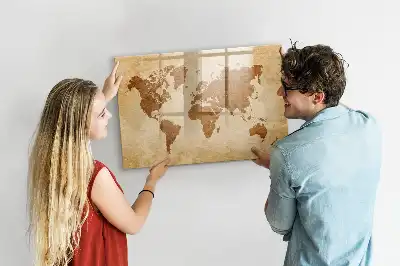Magnetinė rašymo lenta senovinio stiliaus pasaulio žemėlapis