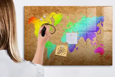 Magnetinė rašymo lenta su vaivorykštiniu pasaulio žemėlapiu