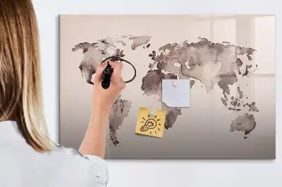 Akvarelinis pasaulio žemėlapis magnetinė rašymo lenta