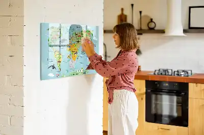Magnetinė rašymo lenta pasaulio žemėlapis su gyvūnais