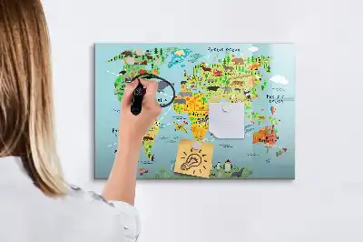 Magnetinė rašymo lenta pasaulio žemėlapis su gyvūnais