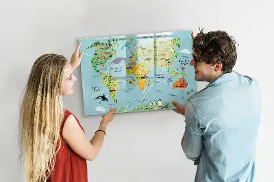 Magnetinė rašymo lenta pasaulio žemėlapis su gyvūnais
