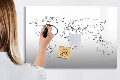 Magnetinė piešimo lenta pasaulio žemėlapio kontūras