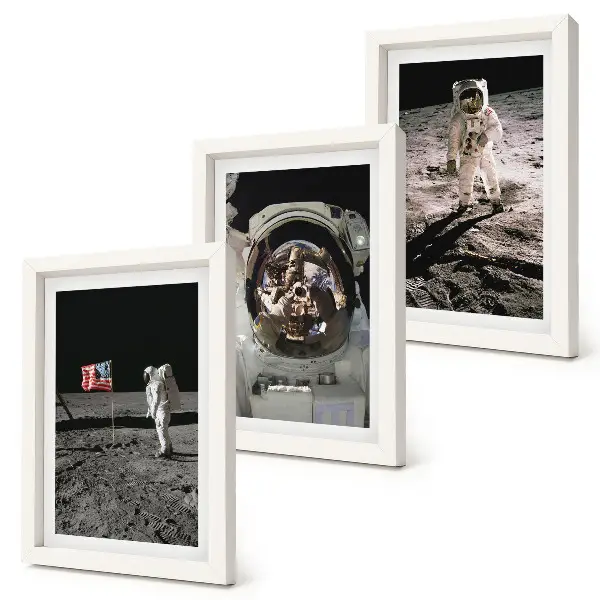 Astronautų nusileidimo Mėnulyje nuotraukos 3 paveikslų rinkinys su rėmais