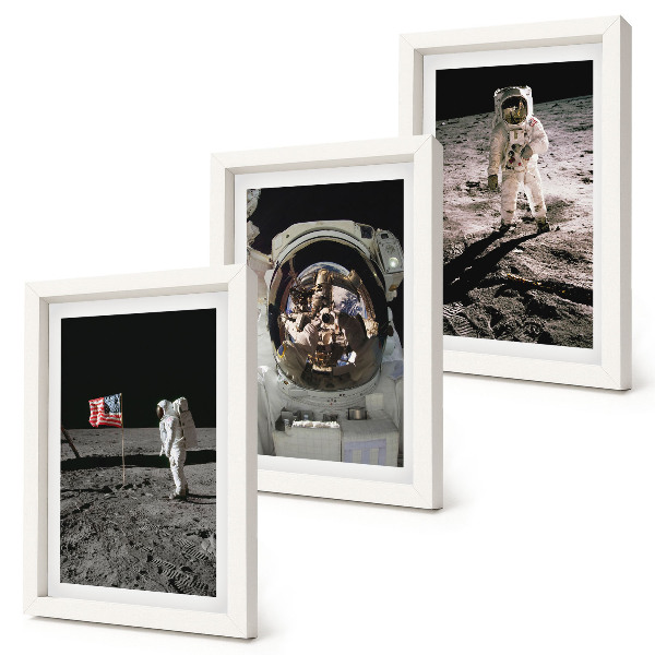 3 paveikslų rinkinys su rėmais Astronautų nusileidimo Mėnulyje nuotraukos