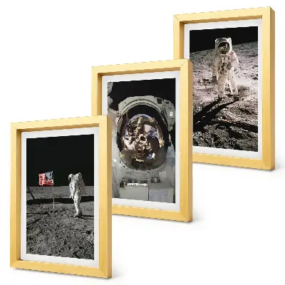 Astronautų nusileidimo Mėnulyje nuotraukos 3 paveikslų rinkinys su rėmais