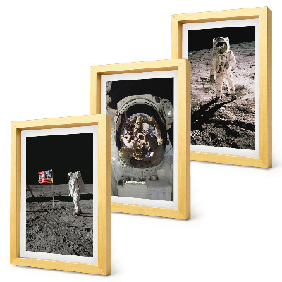 3 paveikslų rinkinys su rėmais Astronautų nusileidimo Mėnulyje nuotraukos